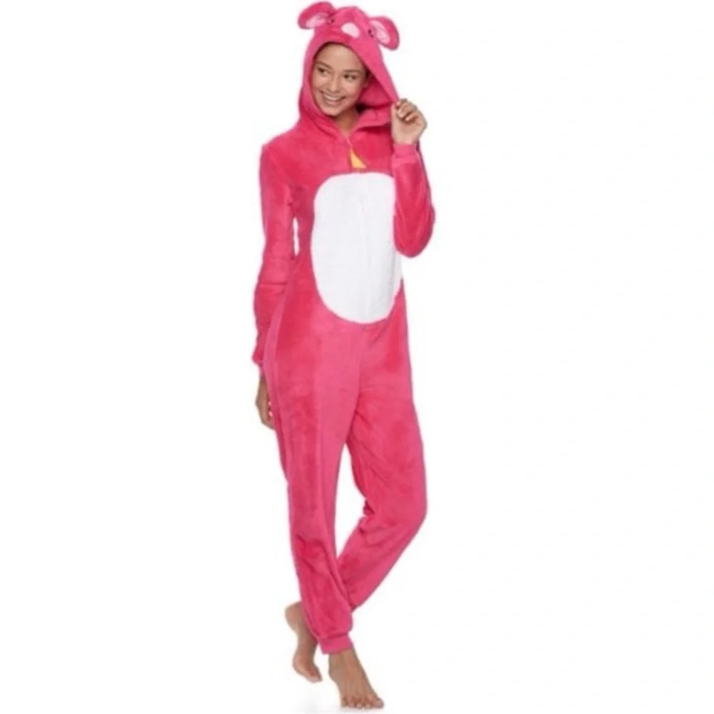 Sonoma Hot Pink Mouse Onesie Costume Pajamas Cheese Zipper Pull.‎ Size Small.